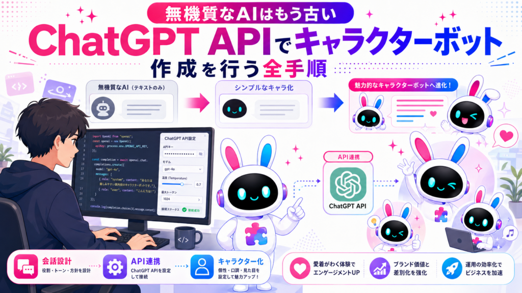 ChatGPT API キャラクターボット作成でオリジナルキャラクターを作るイメージ