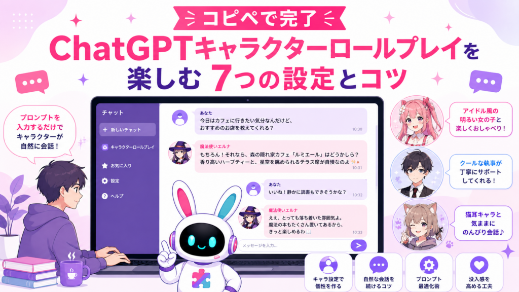 ChatGPT キャラクター ロールプレイの基本プロンプトの型を示すイメージ