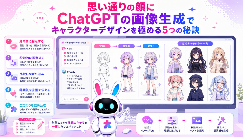 ChatGPT キャラクターデザイン 画像生成で理想のキャラクターを作るイメージ
