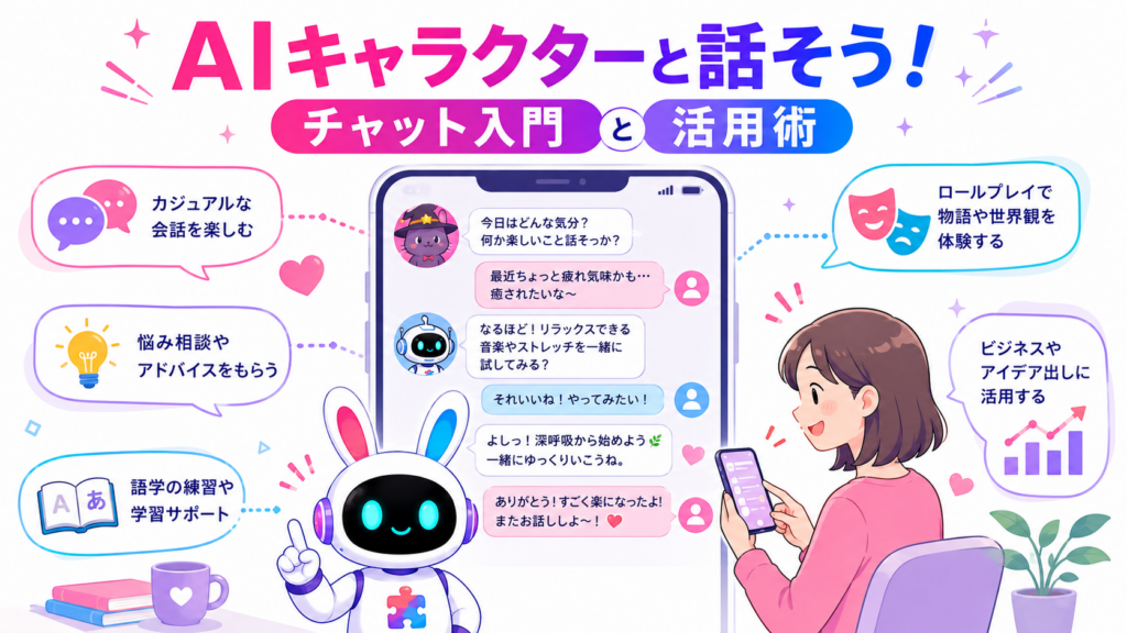 hi.ai - aiキャラクターとのチャットの始め方や日常会話、語学練習、ビジネス活用を案内する白いうさぎ型AIロボット