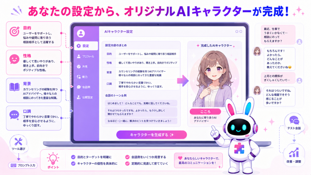 aiチャットキャラクター作成で目的や性格、口調を設定し、自分好みの相棒を作る7つのポイント