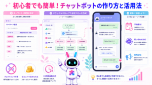 初心者向けのlineチャットボット 作り方と、問い合わせ対応や予約受付への活用方法を示すイメージ