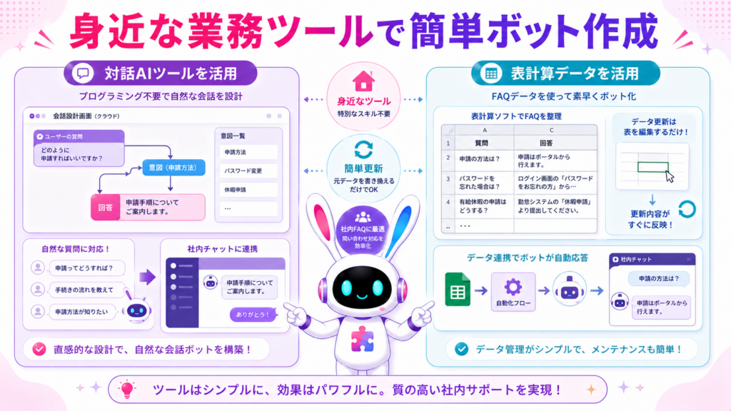 lineチャットボット 作り方の代替として、対話AIツールやExcel形式のFAQデータを活用する方法