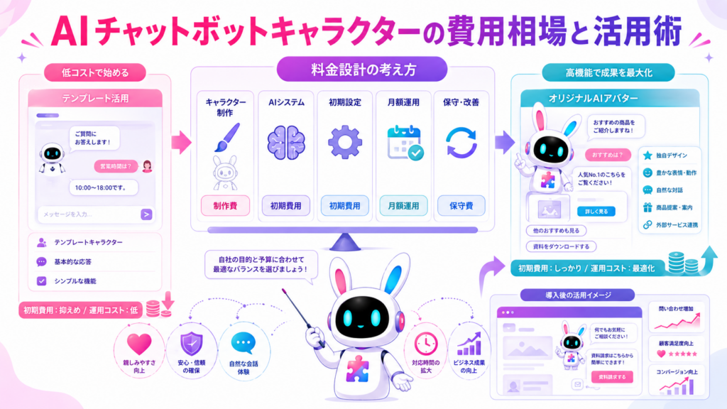 AIチャットボット キャラクター 費用を、初期開発費と月額運用費に分けて比較した図