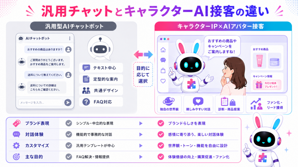 汎用型AIチャットボットとオリジナルキャラクターを使ったAIアバター接客の比較