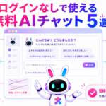 aiチャットサイトをログインなしで利用し、すぐに質問できる無料サービスを案内する白いうさぎ型AIロボット