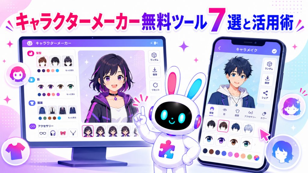 無料のキャラクターメーカーツールでオリジナルアバターを作成するイメージ